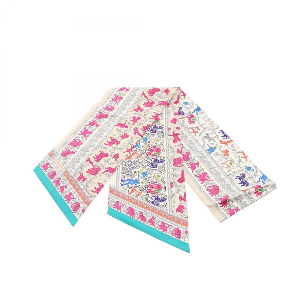 Hermes Maxi Twilly CHASSE EN INDE Scarf/Muffler, Silk, Women's, Beige/Multicolor